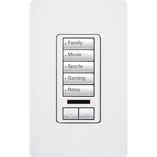 RadioRA 2 Wall-mounted Keypad, 5-button with raise/lower and IR receiver on insert in white