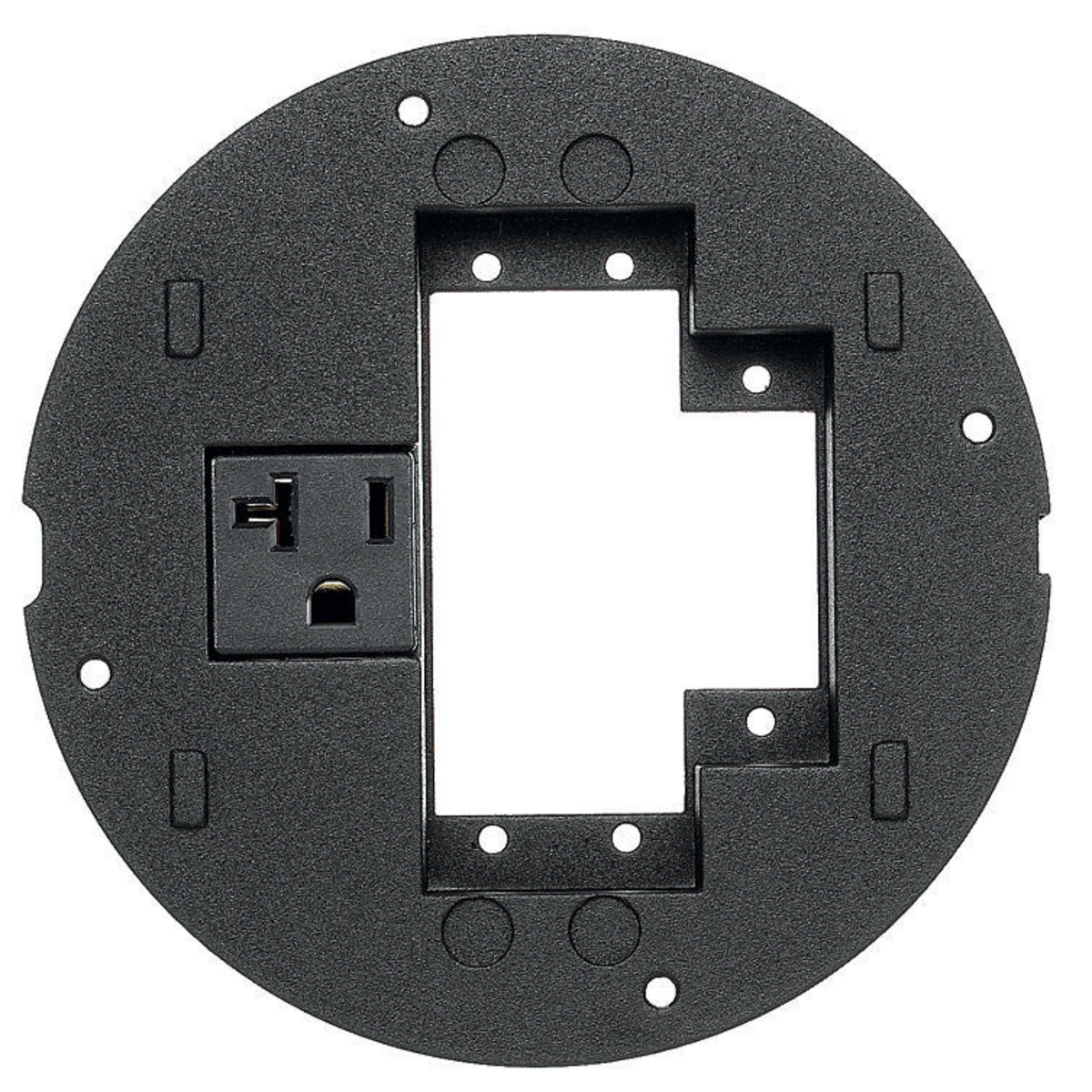 In-Floor Delivery Systems, SystemOne, Sub-Plate, Recessed Opening for (1) Extron Single MAAP or (2) Single AAP Series Adapter Plates or FSR IPS plates, Single 20A, 125V Receptacle, Black