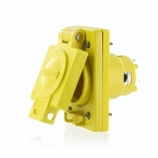 30 Amp, 600 Volt 3-Phase WYE, NEMA L17-30, 3P, 4W, Industrial Grade, Grounding, Wetguard, Locking Single Outlet, Yellow