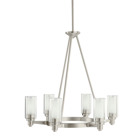 The Circolo 26.5in; 6 light round chandelier features a Brushed Nickel finish and clear outer and satin etched inner glass cylinders for a classic look. The Circolofts double layer glass provides a European flair to the circular chandelier which works nicely in several aesthetic environments, including transitional, contemporary and modern.