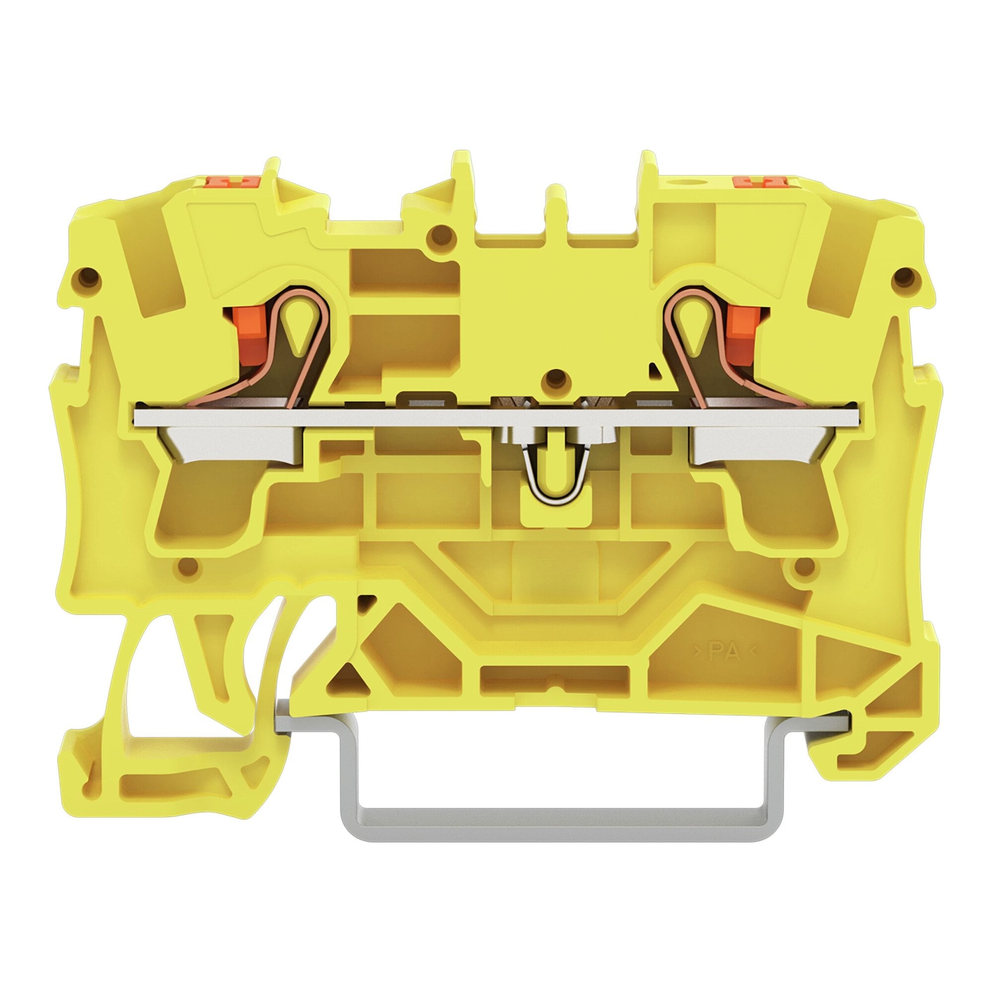 2-conductor through terminal block, with push-button 4 mm, yellow