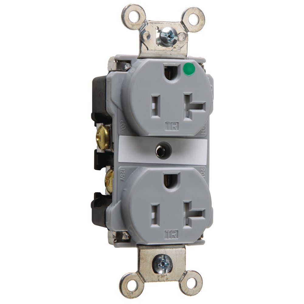 Tamper-Resistant Hospital Grade Duplex Receptacle Back and, Side Wire 20amp 125volt Gray