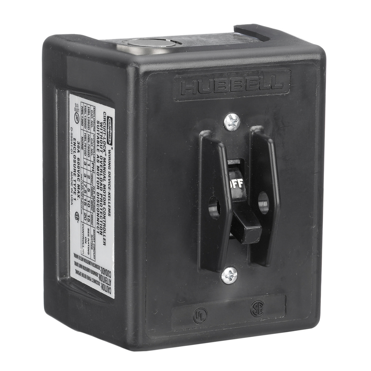 Circuit-Lock NEMA 1 Enclosure Toggle Switch Disconnect, 2-Pole, 30A 600V AC, Thermoplastic