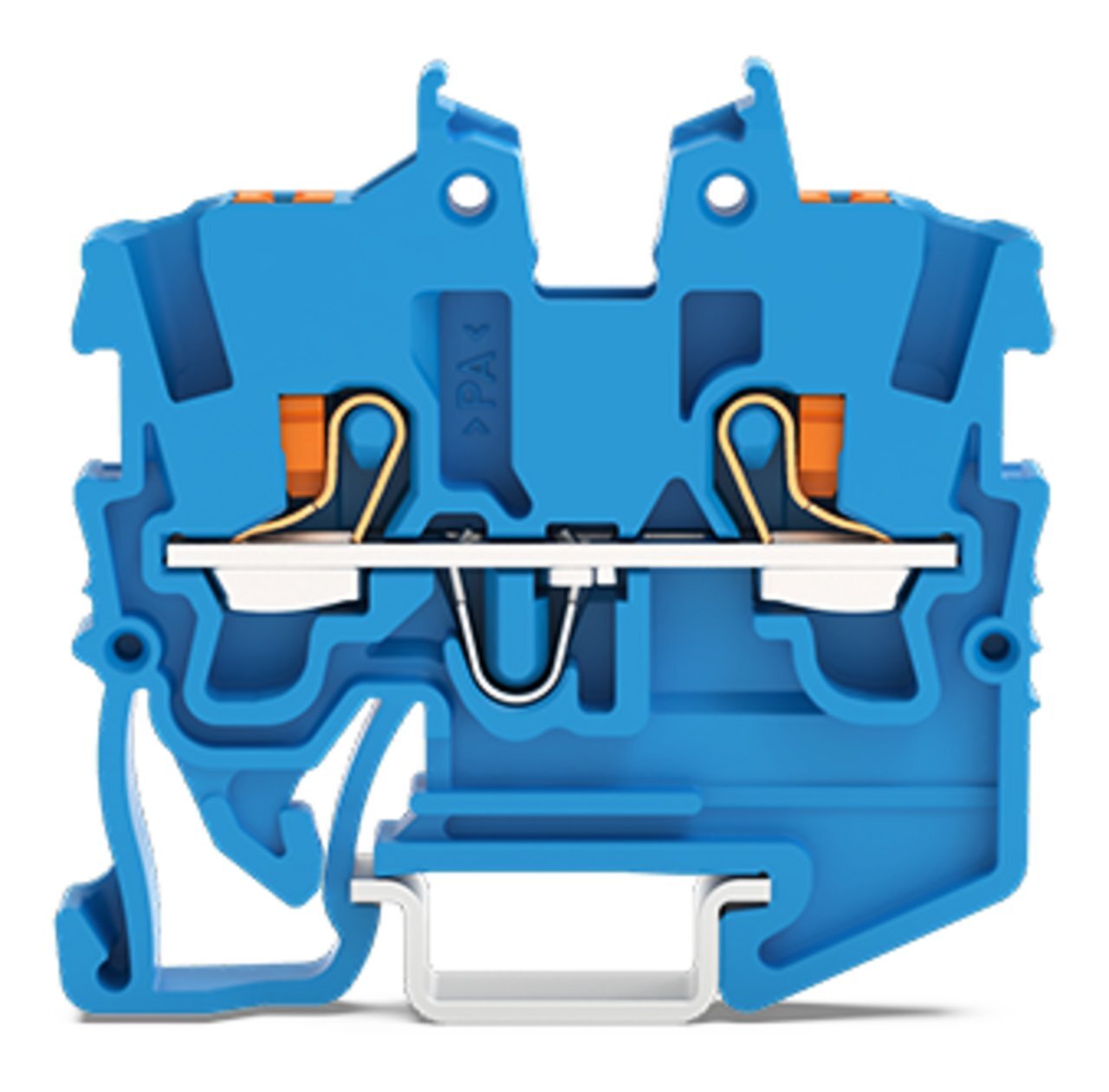 2-conductor miniature through terminal block; with push-button; 1 mm; with test port; side and center marking; for DIN-15 rail; Push-in CAGE CLAMP; 1,00 mm; blue