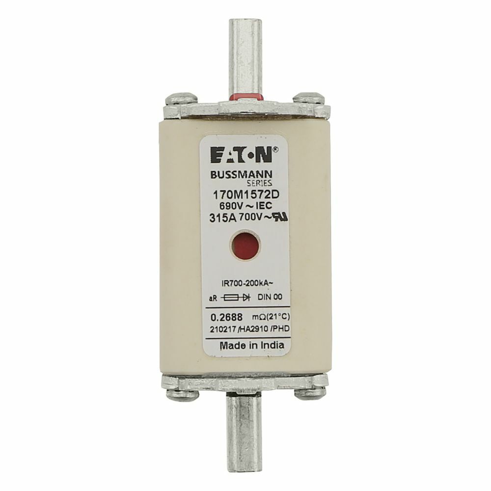 Fuse-link, high speed, 315 A, AC 690 V, 200 kA, DIN 00, aR, DIN, IEC, type T indicator, square body with knife blade contacts
