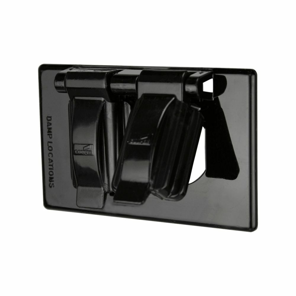 Eaton Rhinobox duplex receptacle cover, Damp location, Black, Pro grip, Glass-filled nylon