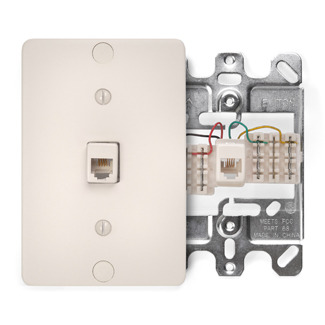 Telephone Wall Phone Jack, 6P4C, Light Almond