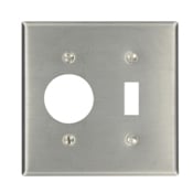 2-Gang 1-Toggle 1-Single 1.406 Inch Dia. Device Combination Wallplate, Standard Size, 302 Stainless Steel, Device Mount, - Stainless Steel