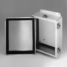 Eaton B-Line series JIC panel enclosure, 8" height, 4" length, 6" width, NEMA 4X, Screw cover, 4XALC enclosure, Wall mount, Small single door, External mounting feet, Aluminum, Seamless poured in-place gasket