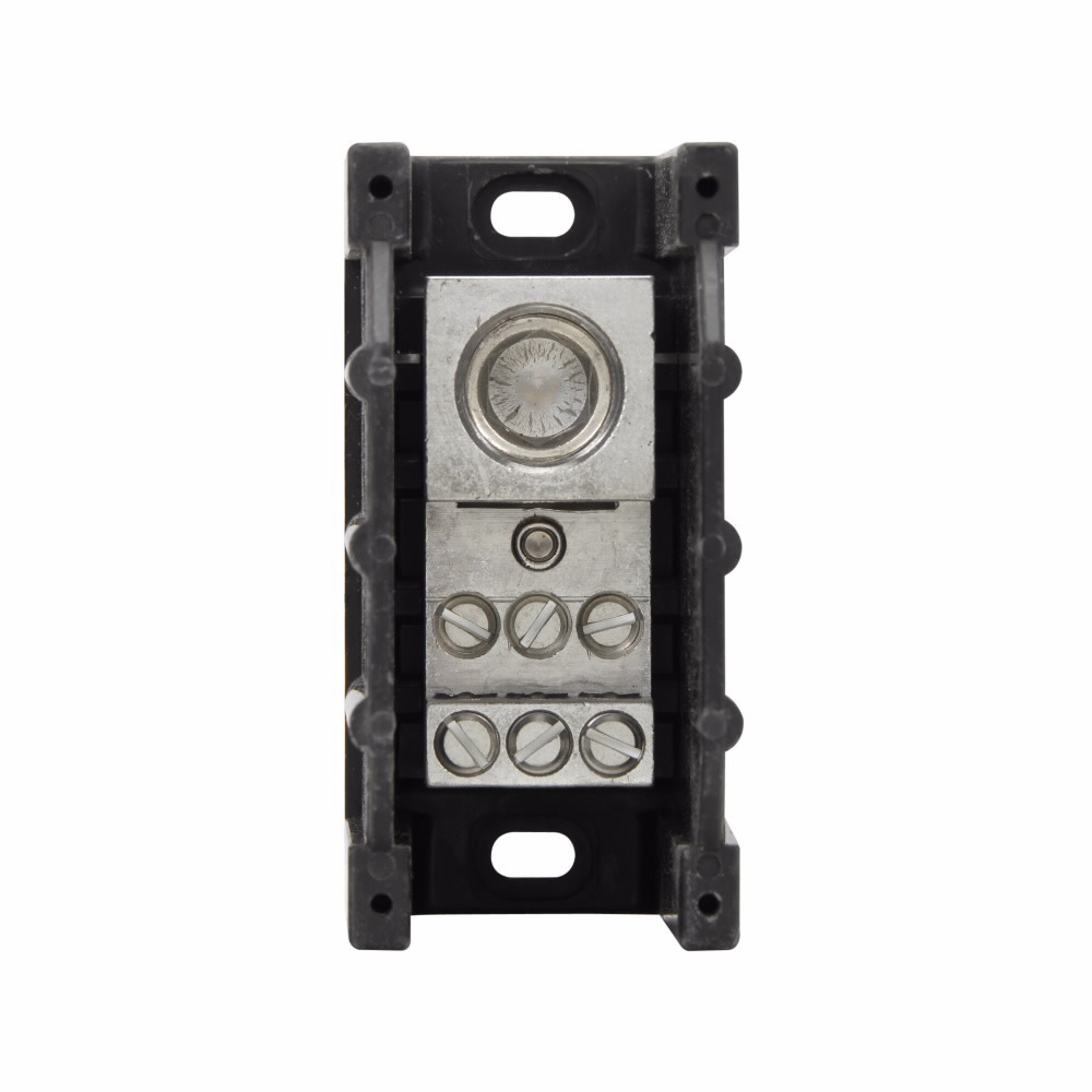 Eaton Bussmann series power distribution block, 600 Vac, 600 Vdc, 380A, Power distribution block, Single-pole, SCCR: 10 kA, Black, Molded Thermoplastic Base, Tin-plated aluminum connector