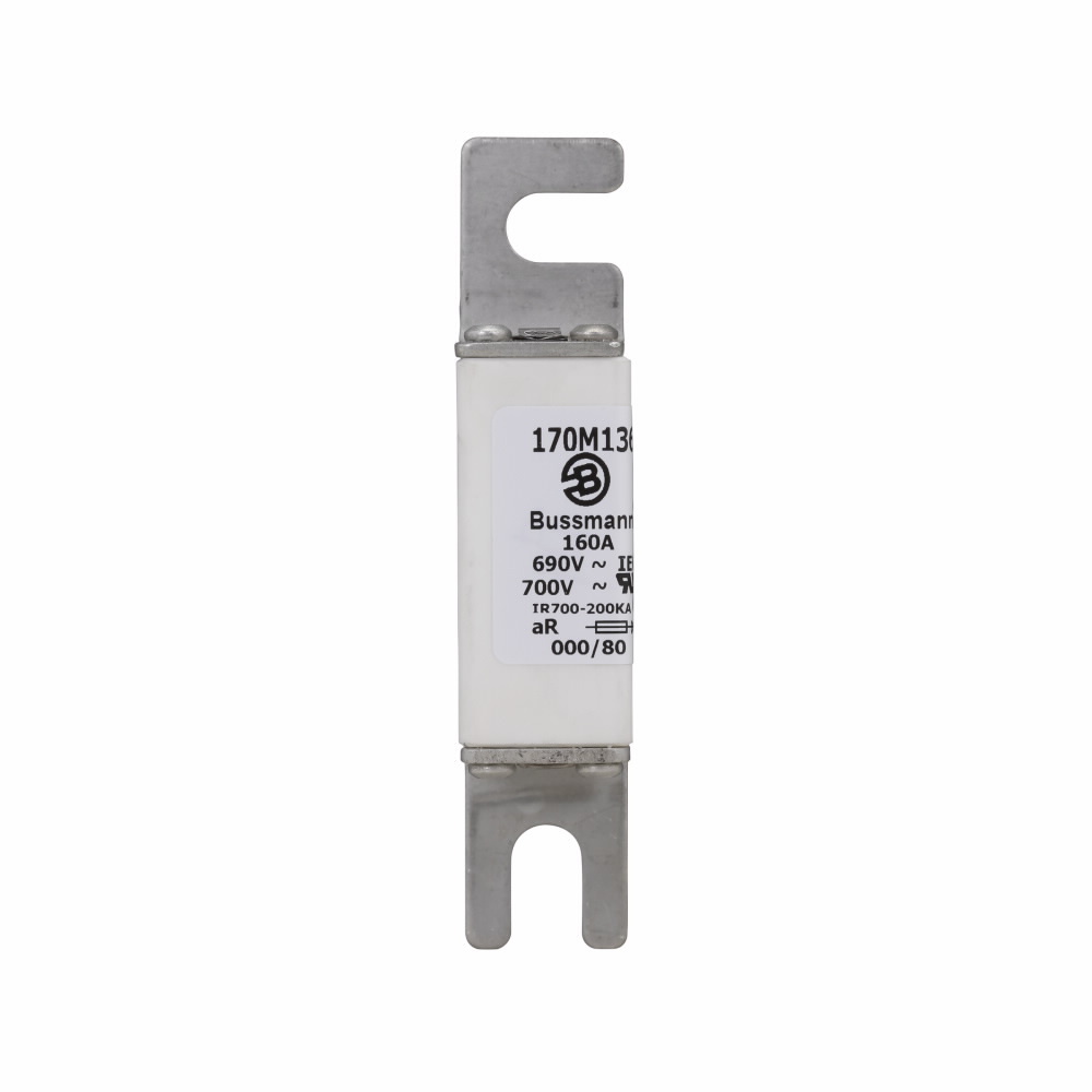 Eaton Bussmann series high speed square body fuse, 700V (UL), 690V (IEC), 160A, 200 kAIC, Top fuse status indicator, Fuse, Blade end X blade end, Class aR, DIN 43 620 - 170M1369