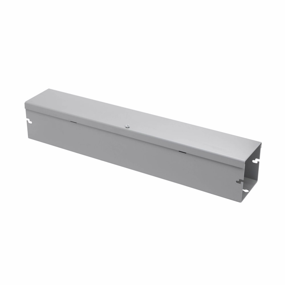 Eaton B-Line series wireway, 8" height, 48" length, 8" width, HSNK wireway, Thru holes, No knockouts, Hinged cover, NEMA 1, Steel, Hinged, ANSI 61 gray, 14 gauge