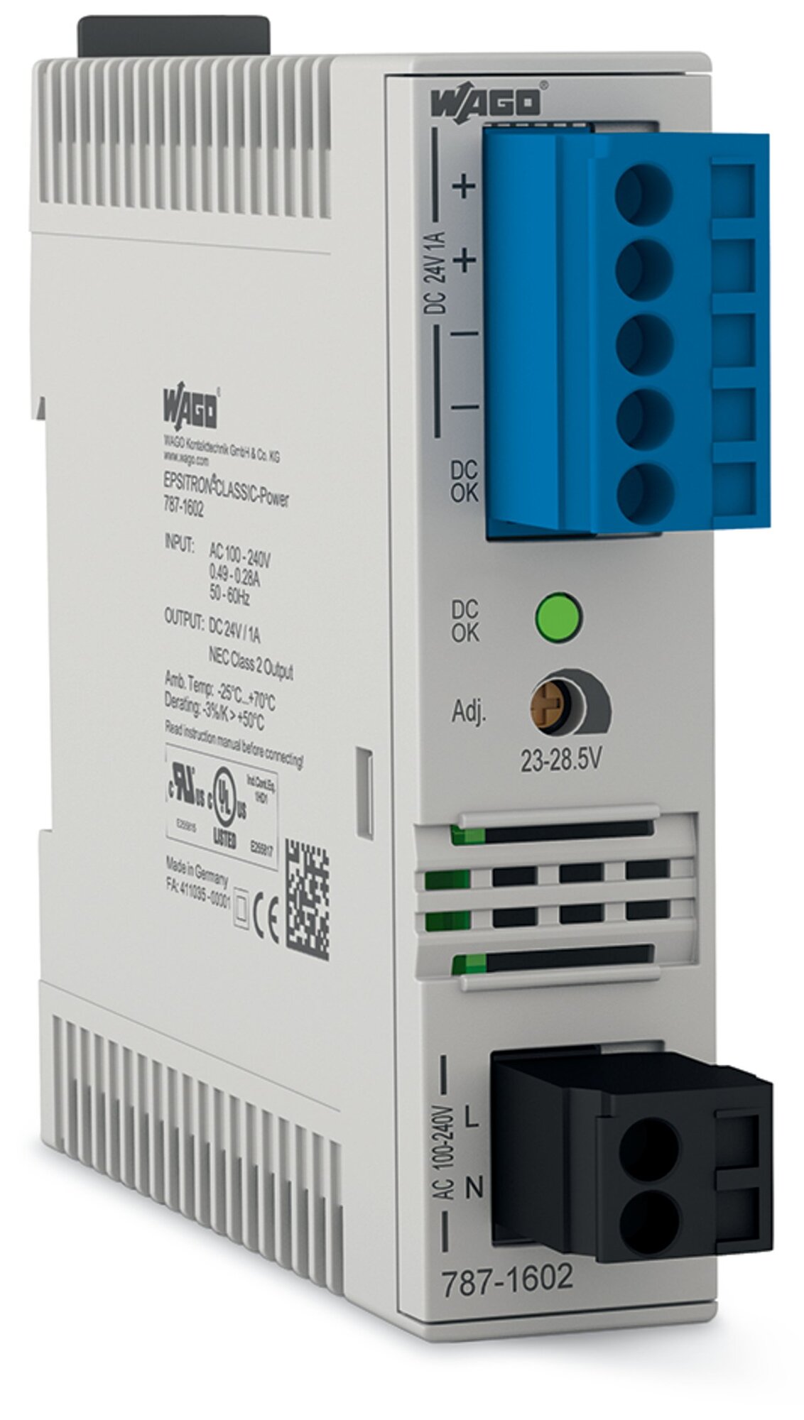 Switched-mode power supply; Classic; 1-phase; 24 VDC output voltage; 1 A output current; NEC Class 2; DC OK signal