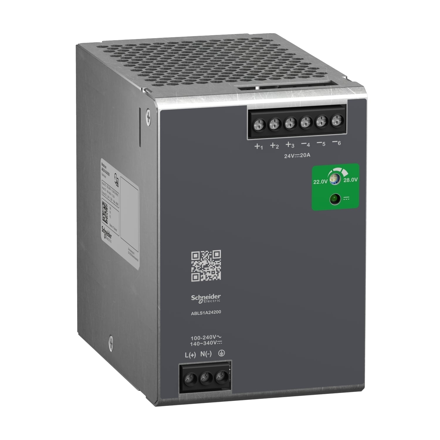 Regulated Power Supply, 100 to 240V AC, 24V, 20A, single phase, Optimized