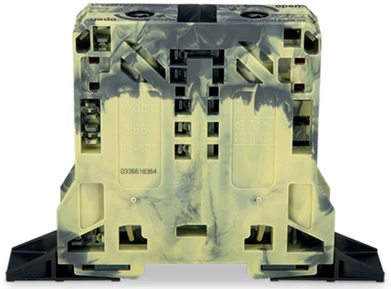 2-conductor through terminal block; 50 mm; lateral marker slots; with fixing flanges; POWER CAGE CLAMP; 50,00 mm; dark gray-yellow