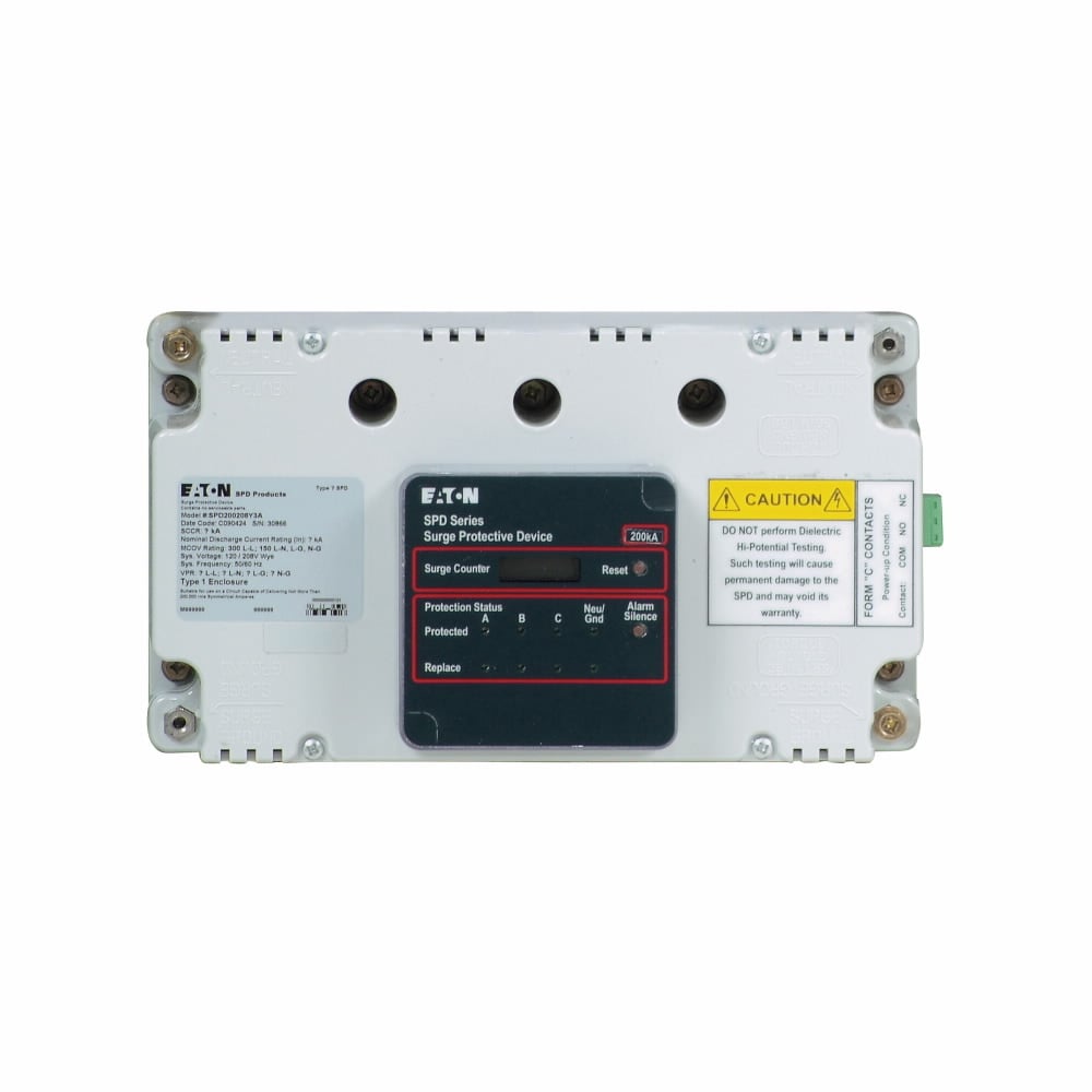 Eaton Surge Protection Device, SPD Series, 100 kA per phase, 480Y/277V (4W+G) rating, 320 L-N, 320 L-G, 320 N-G, 640 L-L MCOV, Internal integrated,  and surge counter, used with Switchboard, busways, and panel boards (PRL1a, 2a, 3a, 3e, 4)