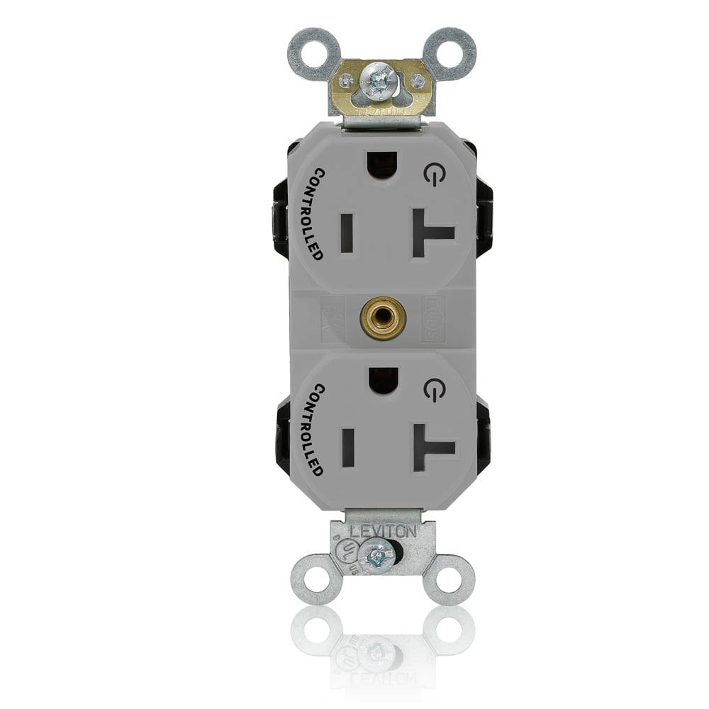 Modular Duplex Receptacle Narrow Body Design, Fed Spec Grade, 2-Pole 3-Wire, NEMA 5-20R, 20A-125V, Commercial Spec Grade, Gray, 2 Plug Controlled Markings.