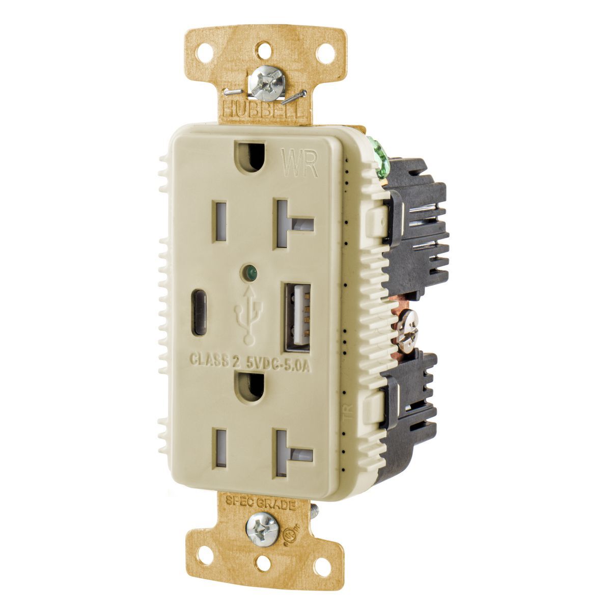 20A/125V Tamper Resistant/Weather Resistant Duplex Receptacle & Type A & C USB Ports, Ivory