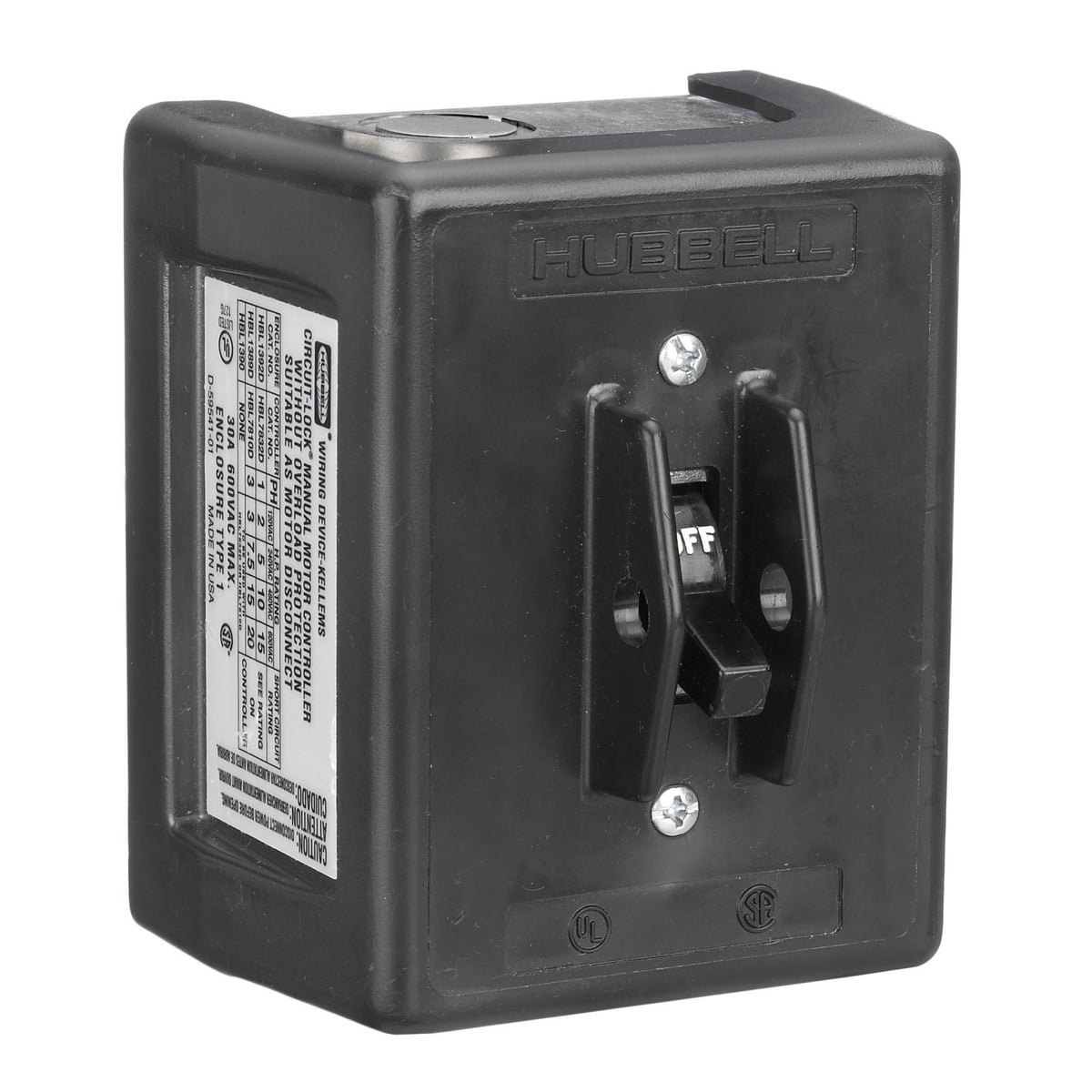Circuit-Lock NEMA 1 Enclosure Toggle Switch Disconnect, 3-Pole, 30A 600V AC, Thermoplastic
