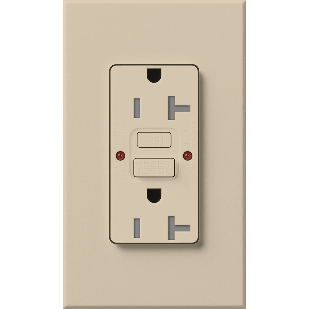 Architectural style, tamper resistant, Self-testing GFCI receptacle, 20A in taupe