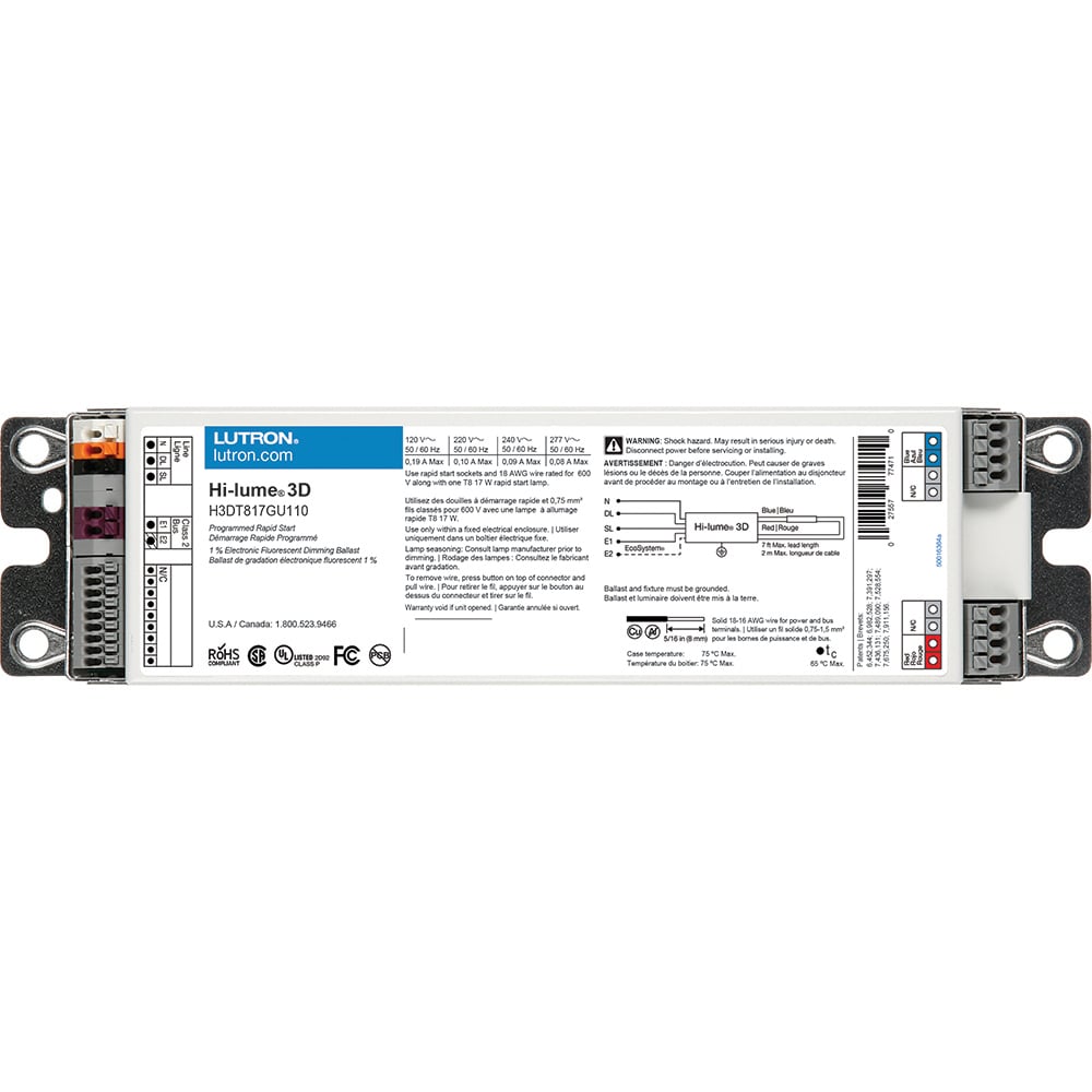Hi-lume 3D 1 percent 3-Wire and EcoSystem Digital Link Controlled T8 Linear and U-Bent, 1 lamp, ballast factor of 1.00, G-can, 17W