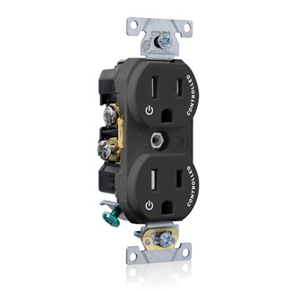 Tamper Resistant Duplex Receptacle, 2-Pole 3-Wire, NEMA 5-15R, 15A-125V, Black, Back And Side Wired, Self Grounding, Triple-combination-head Screws, Commercial Spec Grade - 2 Plug Controlled Markings Universal Marking Orientation