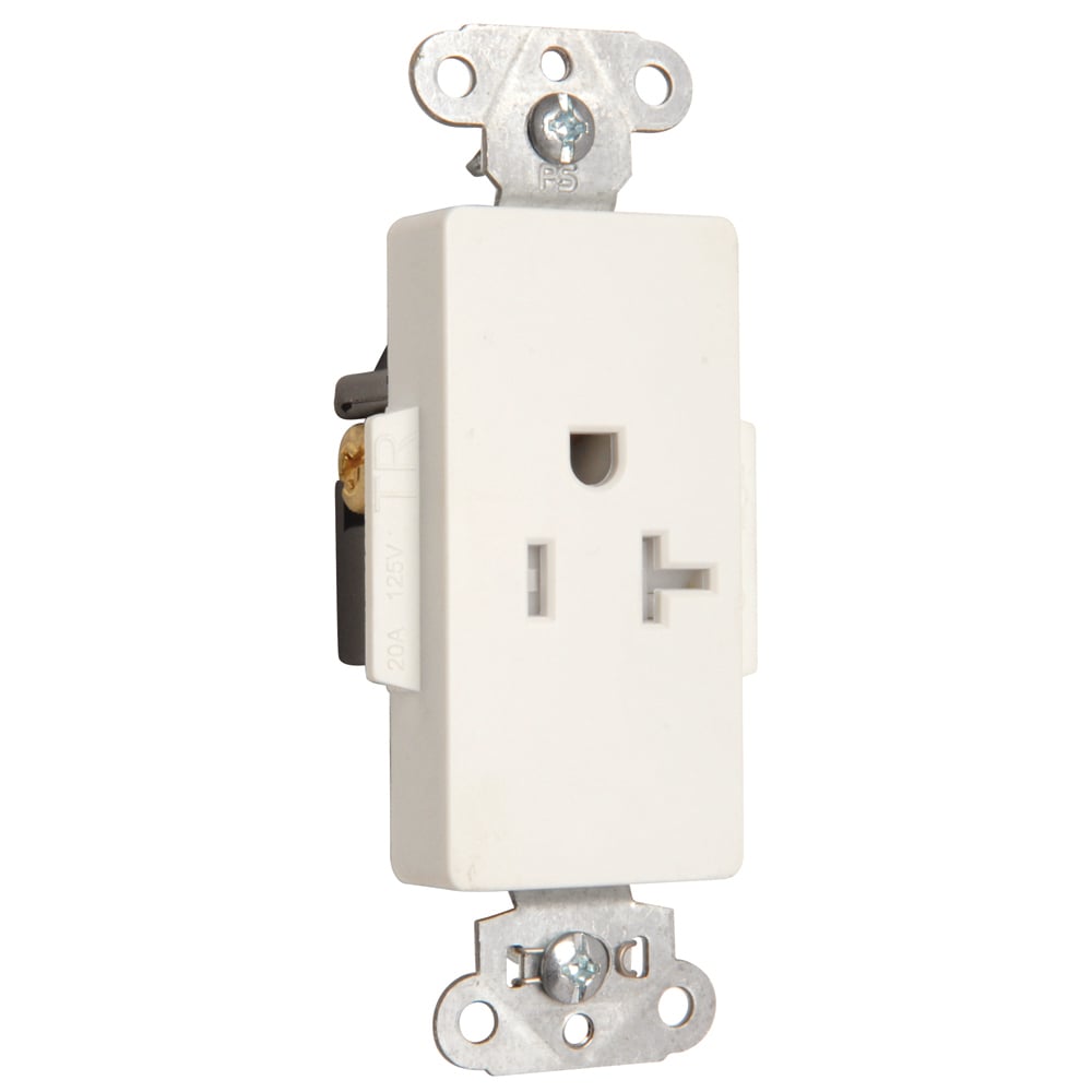 Tamper-Resistant Heavy-Duty Decorator Spec Grade Single Receptacle, Back and, Side Wire, 20amp 125volt, White