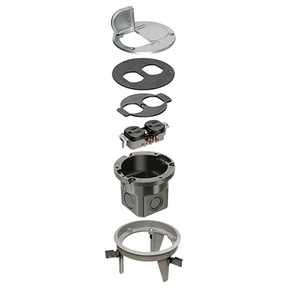 Nickel, round cover kit box with flip lids and blank cover.