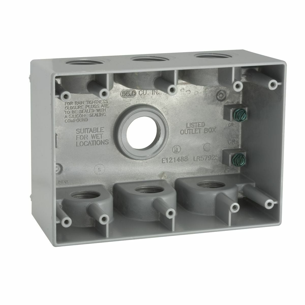 2-5/8 In. Deep with Lugs - Seven Threaded Outlets - 4-1/2 In. x 6-3/8In.