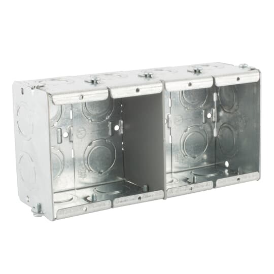 Gangable Masonry Box, 64.0 Cubic Inches, 3-3/4 Inches Long x 7-3/8 Inches Wide x 2-1/2 Inches Deep, 1/2 Inch and 3/4 Inch Knockouts, Pre-Galvanized Steel, For use with Conduit