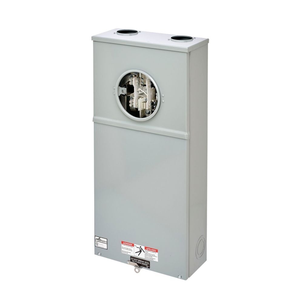 127 TB Single Meter Socket, 100 Amp, Test Block Ringed, 3R, ANSI 61 Gray Painted, #14-2/0, #14-2/0, Galvanized Steel, Surface Mount, 7 Jaw, 1 Position, 3 Phase, 4 Wire, OH, UG