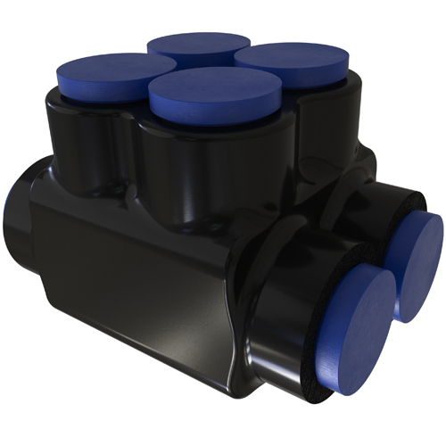 Nimbus4Flex Insulated Aluminum Multi-Tap Connector, Conductor Range 250-6, Flex 4/0-6 H,I,K 2/0-6 M 3/0-6 DLO, 4 Ports, Dual Sided Entry, Double, Tin Plated, UL, CSA