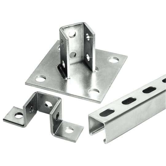 Fitting, Wing Shape, Length 5-7/16 Inches, Height 3-7/8 Inches, Channel Size 1-5/8 Inches X 1-21/32 Inches, Hole Diameter 9/16 Inch, Electro-Galvanized Steel