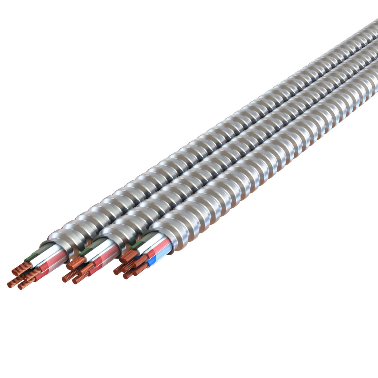 12-2/12-2/12-1 BK BE WE/BK WE/BE GN MC Plus Lite, Plain Interlocked Aluminum Armor , 250' Coil, Type MC - Neutral Per Phase