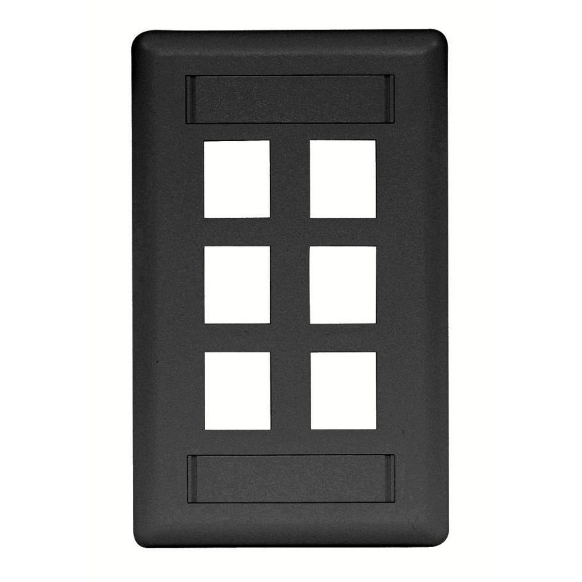 Phone/Data/Multimedia Face Plate, Face Plate, Rear-Loading, 6-Port, Single-Gang, Black