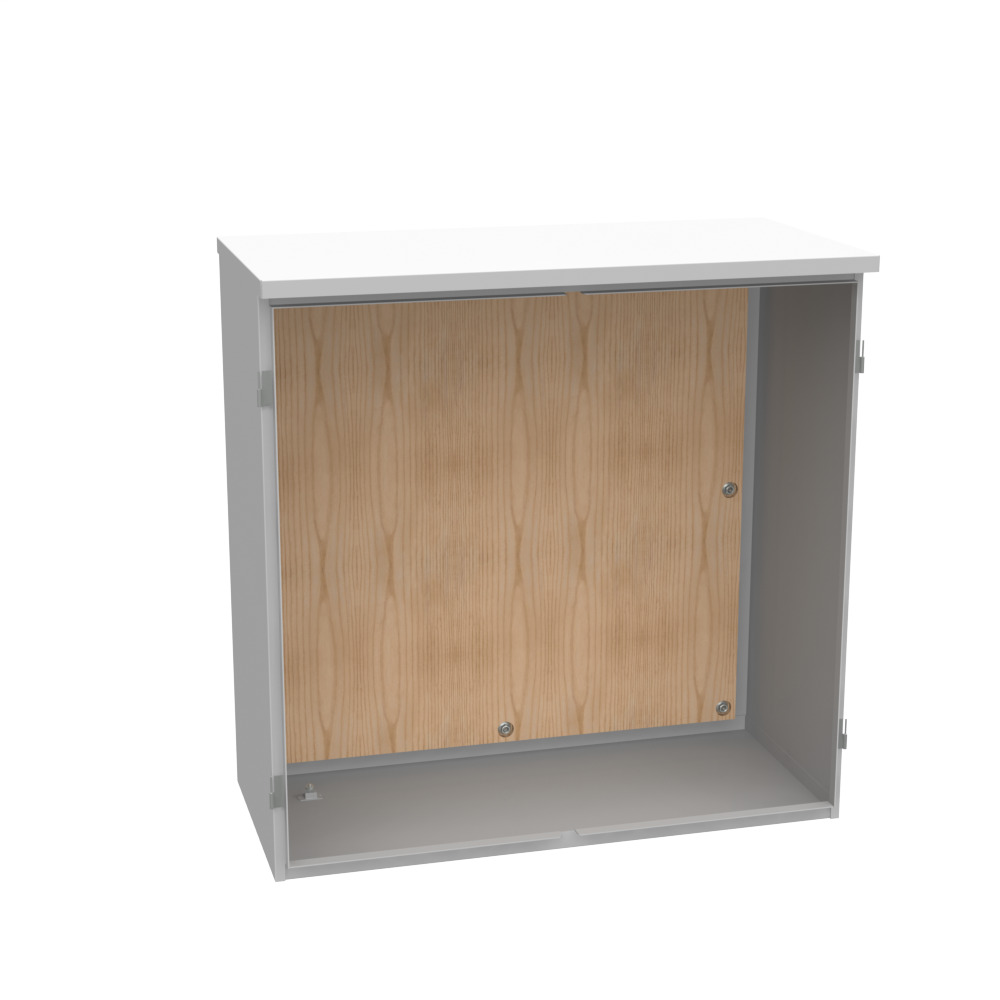 36x16x36 Hinge Cover Type 3R UL Listed Steel No Knockouts ANSI 61 Gray Double Doors Wood Back Board Installed Handle On Right Padlocking 3 Point Handle Lift Off Hinges