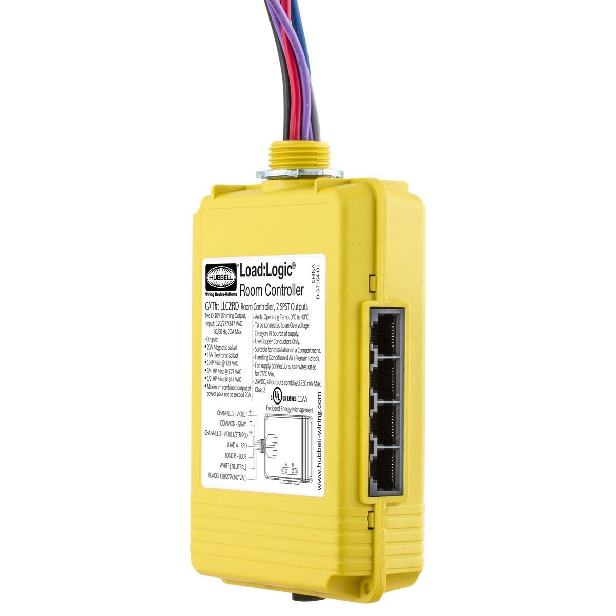 LLC2RD 2-Relay 2-Dimming Channels Room Controller, 120/277 VAC, 20 A