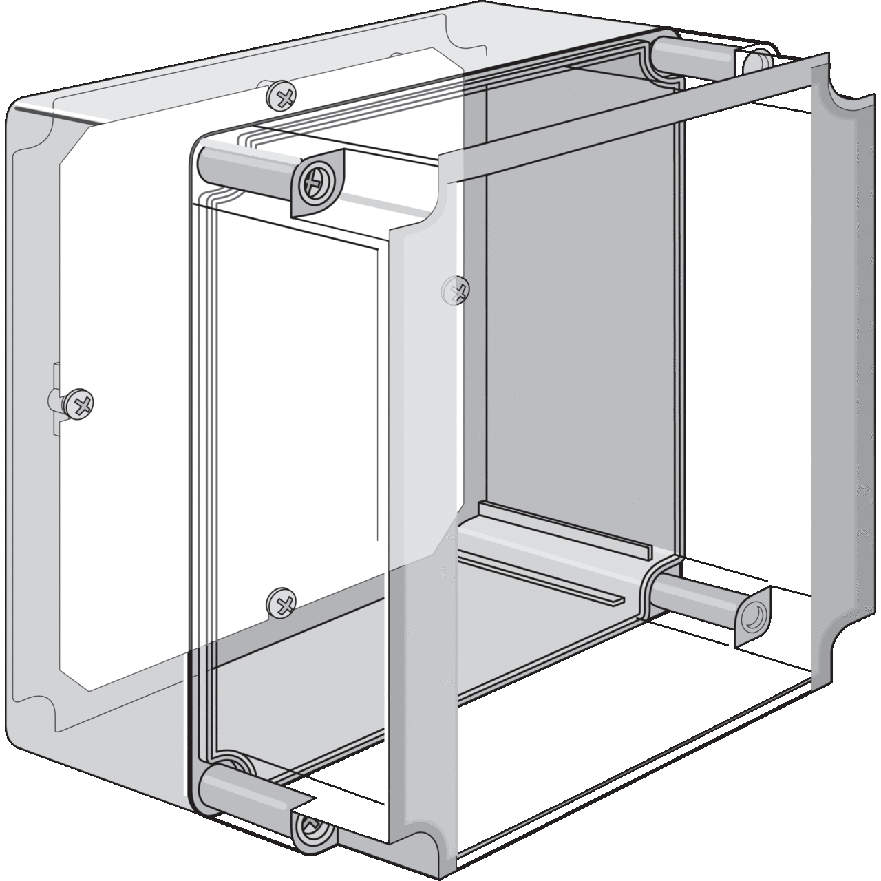 QLine E Panel Adjustable Depth, fits Enclosure 125x125mm, Plated, Mild Steel