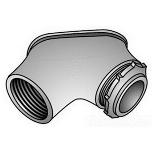OZ-Gedney Type MF 90 DEG Raintight Corner Pulling Elbow, Malleable Iron, Finish: Zinc Electroplated, Length: 2-1/4 IN, Trade Size: 3/4 IN, Connection: FNPT X MNPSM, 1-1/2 IN Height, 1/2 IN Thread Length, Third Party Certification: UL File Number E-