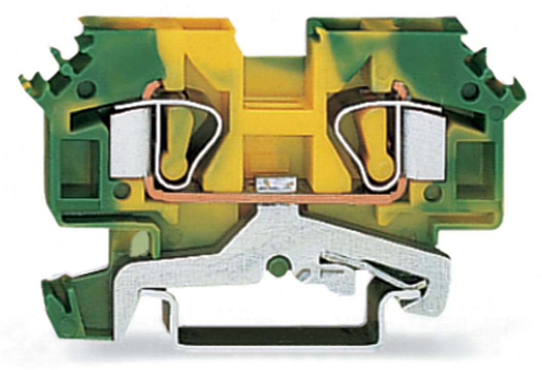 2-conductor ground terminal block; 6 mm; lateral marker slots; for DIN-rail 35 x 15 and 35 x 7.5; CAGE CLAMP; 6,00 mm; green-yellow