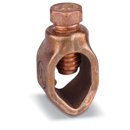 Hex Head Screw Ground Rod Clamp - Rod 5/8 inch, Wire Range 1/0 Stranded - 8 Solid, Tin Plated