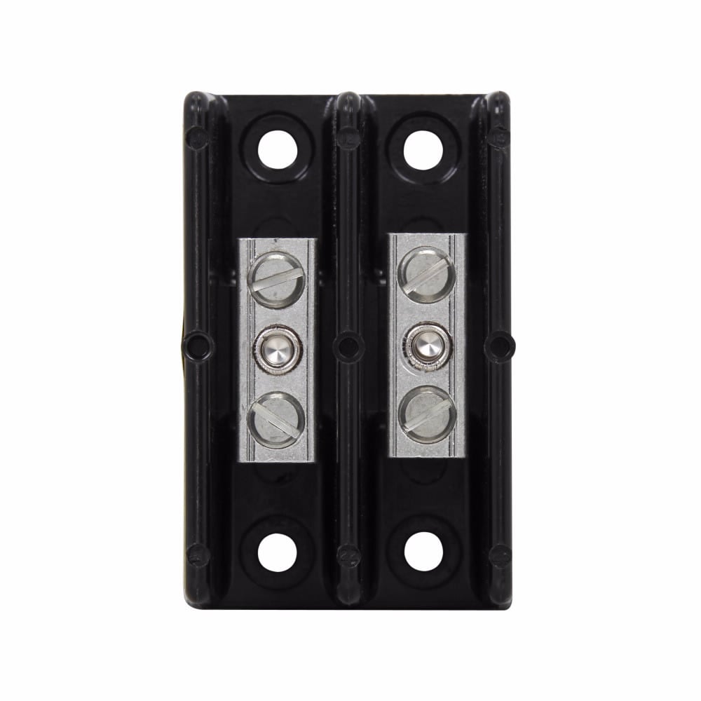 Eaton Bussmann series power splicer block, 600 Vac, 600 Vdc, 115A, Power splicer block, Two-pole, Stud, SCCR: 10 kA, Black, Molded Thermoplastic