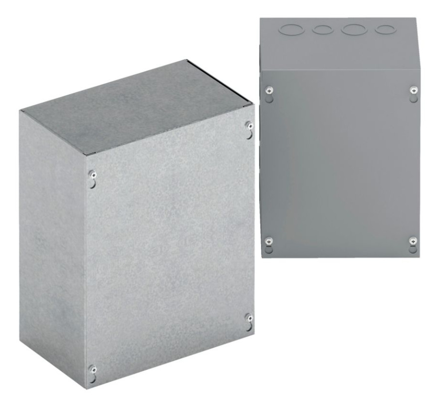 Type 1 junction boxes, 18" height, 6" length, 18" width, NEMA 1, Screw cover, SCGV NK enclosure, Surface mounted, Medium single door, No knockout, Thru holes, Galvanized steel