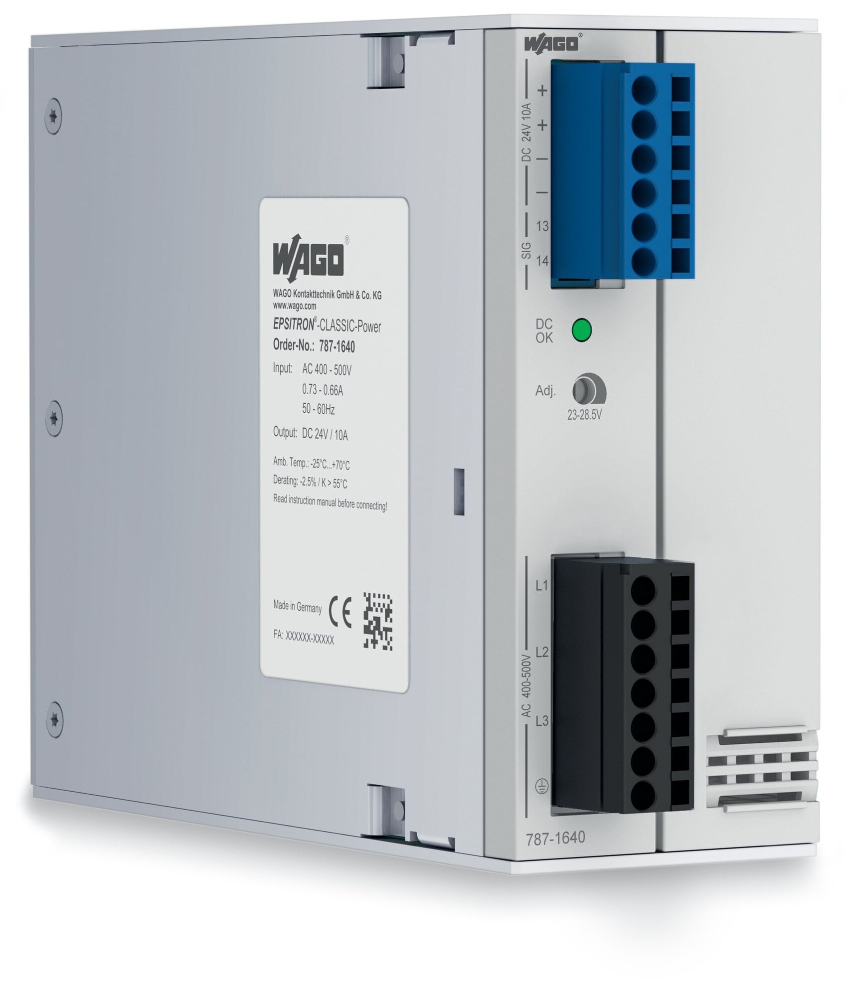Switched-mode power supply; Classic; 3-phase; 24 VDC output voltage; 10 A output current; TopBoost; DC OK contact