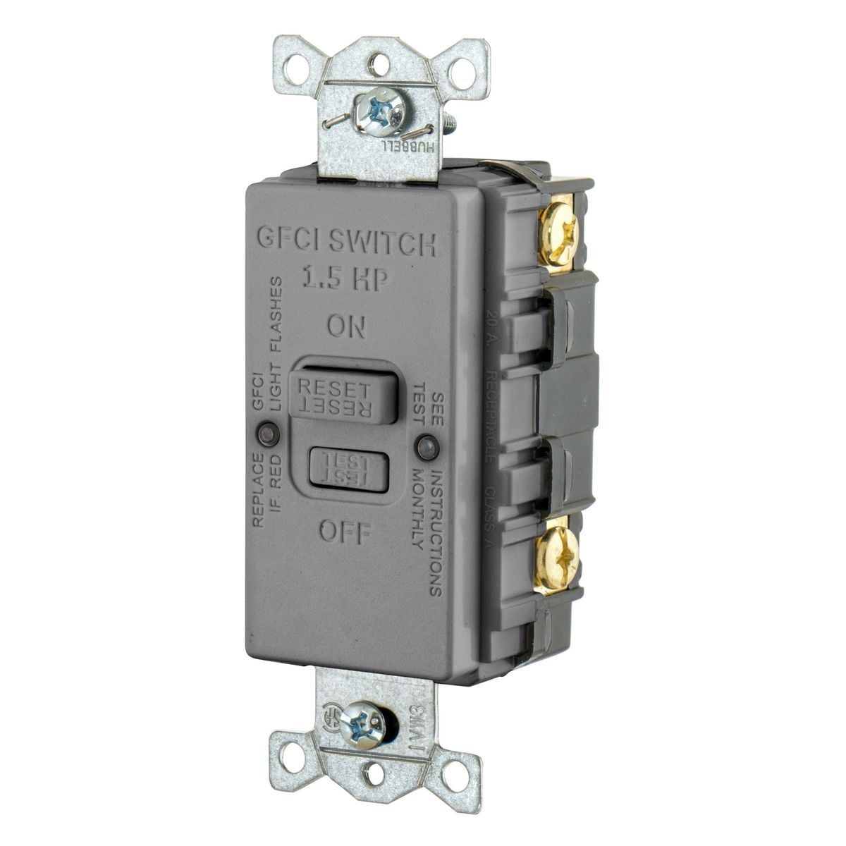 Power Protection Products, GFCI,Receptacle, Blank Face, 20A 125V, HP Rated, Gray