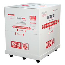 Dimensions: 40x48x51 Capacity: 800 T12 or 1600 T8 4ft straight lamps, 360 400w HIDs, or 312 T12 or 480 T8 u-tubes. Includes: Recycling container, pallet base with pallet cups, (4) 4 mil poly liners, (4) liner ties, tape, instructions, terms and conditions, universal waste labels, proof of purchase, return shipping, recycling and online certificates of acceptance for recycling. Notes: Assembly Required. Call toll-free 888-669-9725 to arrange a pickup. Restrictions: CFLs and LEDs NOT ALLOWED in this container. Lower 48 contiguous states only. Not for export.