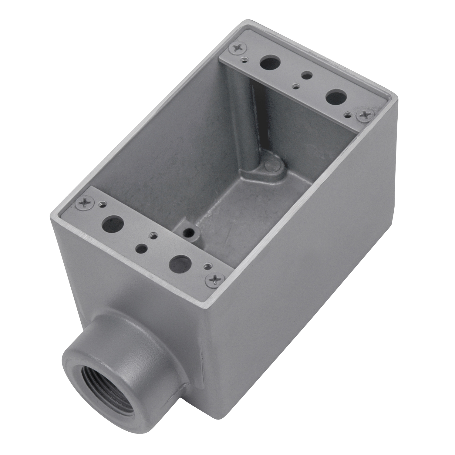 1/2 Inch Deep 1 Gang Device Box, Die Cast Aluminum, Dead End, 1 Hole, Raintight When Used with Appropriate Cover