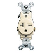 20-Amp, 250-Volt, Narrow Body Single Receptacle, Straight Blade, Commercial Grade, Grounding, Light Almond