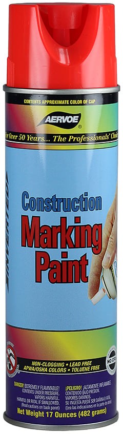 Construction Marking Paint, Fluorescent Red, 20 oz. Aerosol, 17 oz. net weight