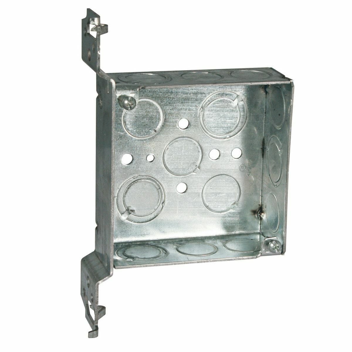 4 In. Sq. Brkt. Box, 1-1/2 In. Deep - Welded with Conduit KO's, 600V,FS,Flush 1/2-3/4 TKO